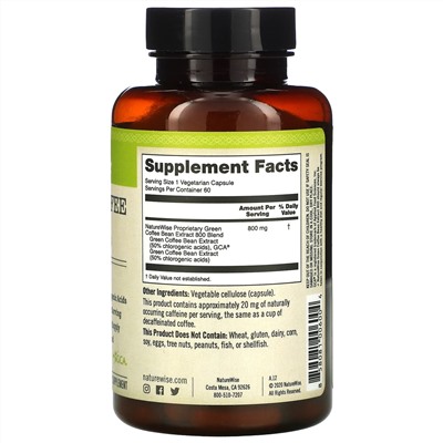 NatureWise, Green Coffee Bean Extract 800, 60 Veggie Caps