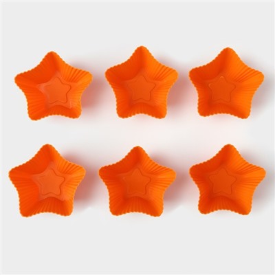 Формы для выпечки кексов Доляна «Риб.Звезда», силикон, 7×7×3.5 см, набор 6 шт., оранжевые