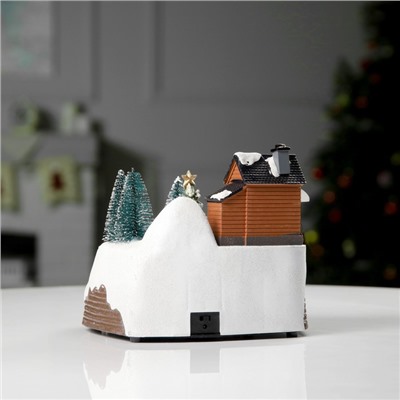 УЦЕНКА Светодиодная фигура «Поезд и ёлка», 20×20×16 см, полистоун, батарейки ААх3 (не в комплекте), USB, свечение тёплый белый