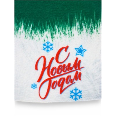 Набор для бани с принтом «С новым годом!», 5 предметов: шапка, рукавица, тапочки, коврик, портфель, зелёный, «Банная забава»