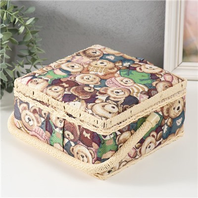 Шкатулка для рукоделия и шитья «Плюшевые медвежата», хранение ниток, иголок, мелочи, 20×20×11 см