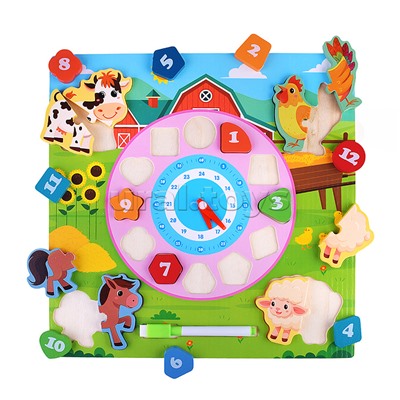 Пазл-вкладыш "Изучаем время. На ферме"