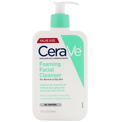 CeraVe, пенка для умывания, для нормальной и жирной кожи, 473 мл (16 жидк. унций)
