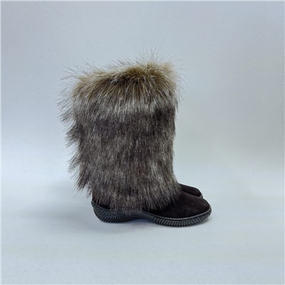 Унты женские коричневые “Песец” замшевые на литой подошве