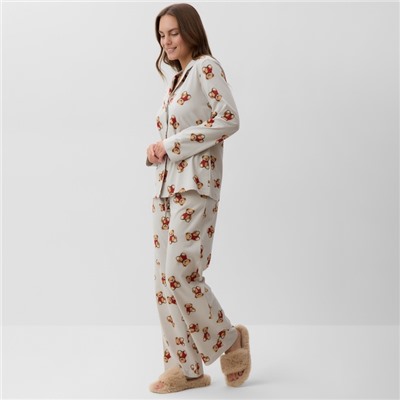 Пижама новогодняя женская (рубашка, брюки) KAFTAN «Мишка в шарфе», размер 52-54