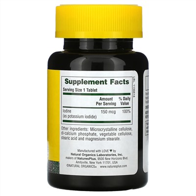 Nature's Plus, йодид калия, 150 мкг, 100 таблеток