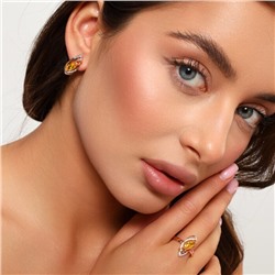 Комплект ювелирной бижутерии коллекция "Дубай" серьги и кольцо 17 р, покрытие: позолота, вставка: фианиты, цвет: желтый, арт.314.644-17