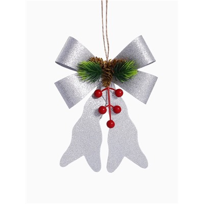 Ёлочные игрушки 2 шт. «Зимнее волшебство. Бант элит» пластик, 12×14 см, серебро