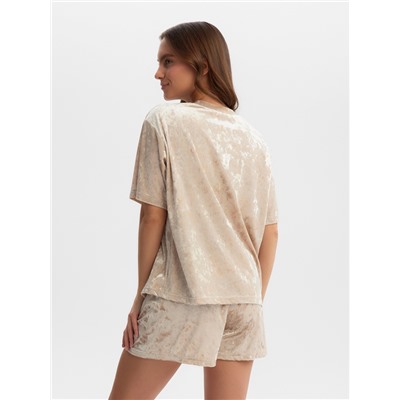 Пижама женская (футболка, шорты) KAFTAN Velvet, размер 44-46, бежевая