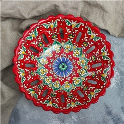 Фруктовница узбекская Риштанская Керамика «Цветы», d=27 см, красная