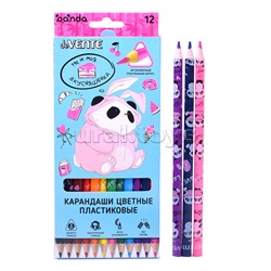 Карандаши цветные 12 цв.,пластиковые "Panda" 2М, диаметр грифеля 3 мм, трёхгранные, пластиковый корпус c запечаткой, в картонной коробке с эффектом Soft Touch