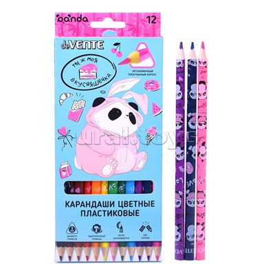 Карандаши цветные 12 цв.,пластиковые "Panda" 2М, диаметр грифеля 3 мм, трёхгранные, пластиковый корпус c запечаткой, в картонной коробке с эффектом Soft Touch
