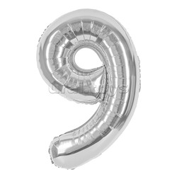 Шар (40''/102 см) Цифра, 9, Серебро, 1 шт. в уп.