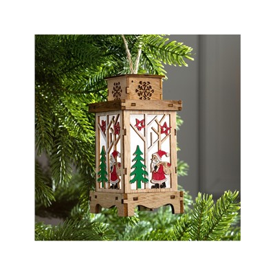 Ёлочная игрушка «Фонарь с Дедом Морозом», 16×8×8 см, от батареек, свечение тёплое белое