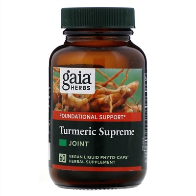 Gaia Herbs, Turmeric Supreme, для суставов, 60 веганских капсул с жидкостью Phyto-Caps