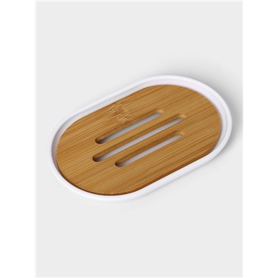 УЦЕНКА Набор для ванной «Вуди» 6 пред.(мыльница. дозатор, 2 стакана, ерш, ведро), белая