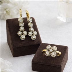 Комплект ювелирной бижутерии Итальянское золото (покрытие желтое 14к), серьги и кольцо 17 р, вставка: фианиты, цвет: прозрачный, арт.007.284-17