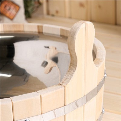 Шайка - таз для бани и сауны, 9 л, деревянная, нержавеющая вставка, «Добропаровъ»