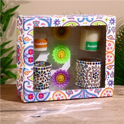 Набор свечей «Сандал. Жасмин», 5 шт., 2 подсвечника