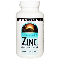 Source Naturals, цинк, 50 мг, 250 таблеток