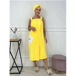 Комплект женский для бани и сауны "Summer"-ЖЕЛТЫЙ микрофибра 2 пр. (парэо + чалма)