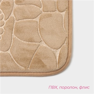 Коврики для ванной и туалета Доляна «Галька, ракушки», 2 шт., 39×40 см, 50×80 см, бежевые