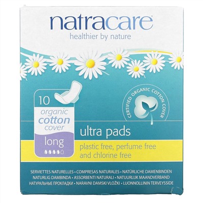 Natracare, Прокладки Ultra, поверхность из органического хлопка, длинные, 10 штук