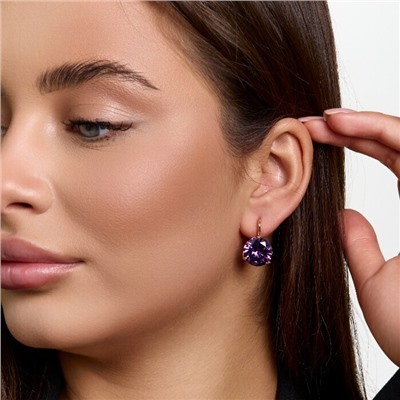 Серьги с кристаллом под Swarovski ювелирная бижутерия коллекция "Дубай" покрытие позолота, вставка: стекло, цвет: фиолетовый, арт.414.682