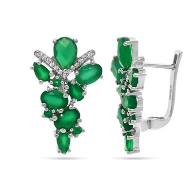 Серьги из серебра зеленый агат, Лоза