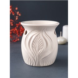 Аромалампа для эфирных масел «Линии из листвы», керамика, белый, 8.9×8.9×9.3 см