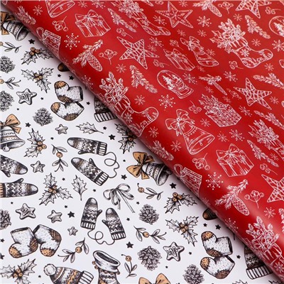 Бумага упаковочная новогодняя глянцевая, двусторонняя «Новогоднее настроение», 50×70 см