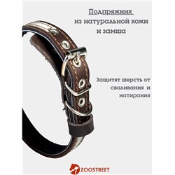 Ошейник, 35×1.5 см, с подкладом и светоотражающей лентой, кожа, коричневый