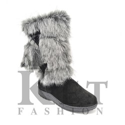 Женские унты, чернобурка, замша, литая подошва