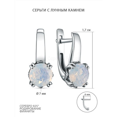 Кольцо из серебра с лунным камнем и фианитами родированное К00342