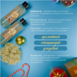 Новогодний подарочный набор косметики SB BEAUTY, гель для душа, шампунь, бомбочка, мочалка, аромат мандарина, корицы и имбирного печенья