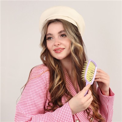 Расчёска массажная, широкая, вентилируемая, 8.5×20.5 см, PVC коробка, цвет сиреневый/жёлтый