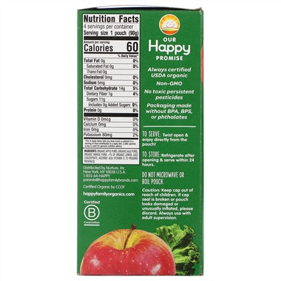 Happy Family Organics, Happy Kid, Organic Apple, Kale & Mango, 4 Pouches, 3.17 oz (90 g) Each