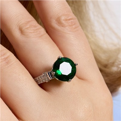 Кольцо 17 р ювелирная бижутерия коллекция "Дубай", покрытие посеребрение, вставка: фианиты и цирконы, цвет: изумрудный и прозрачный, арт.414.135-17