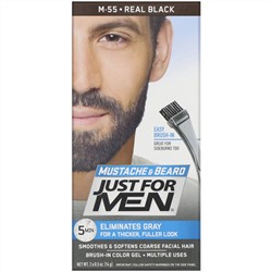 Just for Men, Гель для окрашивания усов и бороды Mustache & Beard, кисточка в комплекте, оттенок черный M-55, 2 шт. по 14 г
