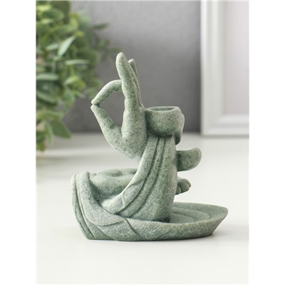 Подставка для благовоний «Мудра Витарка - Колесо учения», песчаник, стелющийся дым, 5.5×10.3×11.5 см