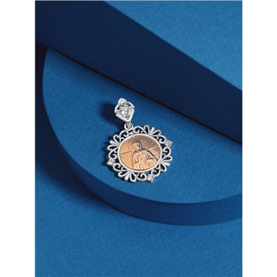 Подвеска из родированного серебра с фианитами и золочением - Святая Матрона Московская 3-392чзр