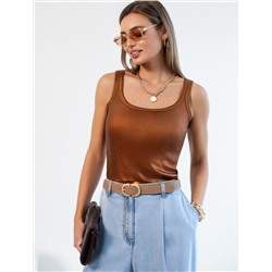 Топ в рубчик с широкими лямками с матовым покрытием металлик из хлопка с эластаном