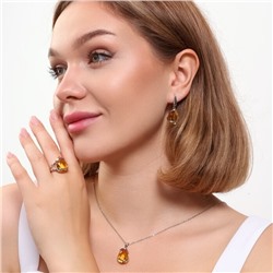 Комплект ювелирная бижутерия серьги, кулон и кольцо 18 р, покрытие: посеребрение, вставка: фианит, цвет: желтый, арт.313.069-18