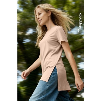 Женская удлиненная футболка с разрезами Happyfox