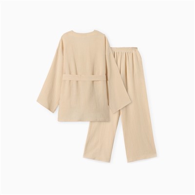 Комплект домашний женский (рубашка на запах, брюки) KAFTAN Basic, размер 48-50, молочный