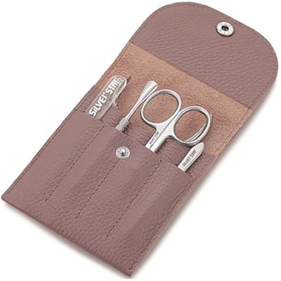 Silver Star Маникюрный набор «МН 05-7» Кофейный 5 предметов натур. кожа на кнопке