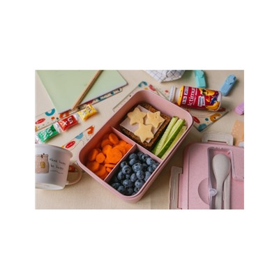 Ланч-бокс в школу TAKE IT EASY, 800 мл, с приборами, 12×7.6×20 см, пшеничная солома, розовый
