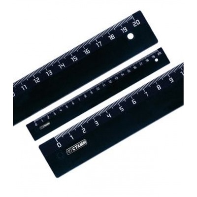 Линейка пластиковая 20 см непрозрачная, черная ЛН15 Стамм