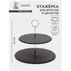 Этажёрка для фруктов и десертов Magistro Valley, 2 яруса, d=25/20×24 см, сланец, чёрная