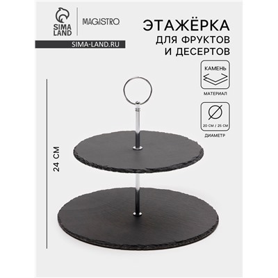 Этажёрка для фруктов и десертов Magistro Valley, 2 яруса, d=25/20×24 см, сланец, чёрная